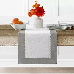 Elegant White and Gray Table Runner